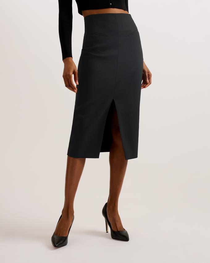 Jupe Ted Baker Tailored Midi Pencil With Front Split Noir Femme | ORQ-62651686